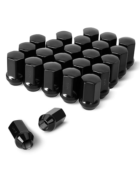 KSP 14X1.5 Black Lug Nuts Set for Silverado Sierra 6 Lug Stock Aluminum Rim, 24pcs Chrome OE Style Wheel LugNuts Compatible with Chevy GMC Ram Ford 14mmx1.5 Aftermarket&Factory Wheel, Rust Prevention