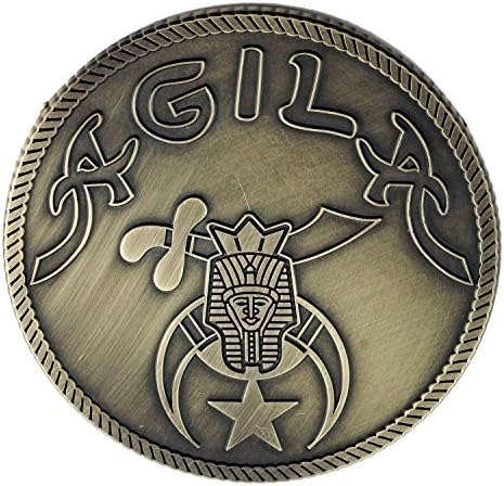 AGILA Shriner Round Brushed Masonic Auto Emblem - [Antique Brass][3'' Diameter]