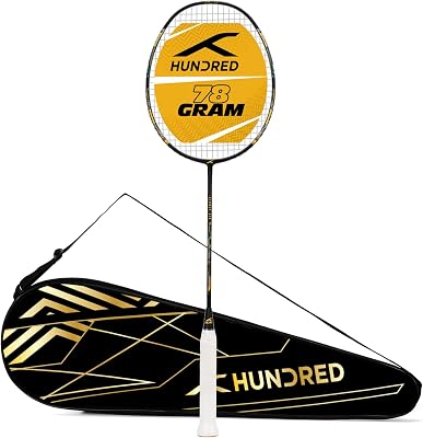 HUNDRED Atomic Air 78 Carbon Fibre Strung Badminton Racket with Full Racket Cover for Intermediate Players 78g