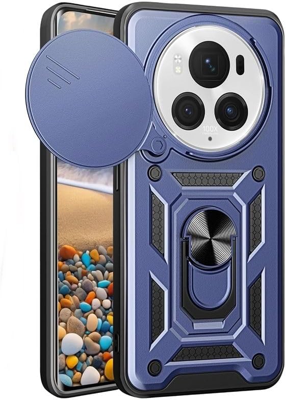 GPACK Honor Magic 6 Pro ile uyumlu Kılıf Pars Sürgülü Vega Yüzüklü Sert Silikon, Lacivert