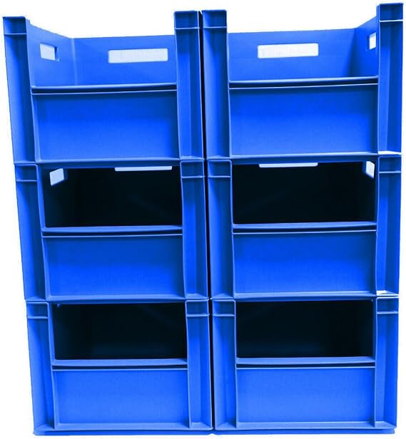 6x 20L Plastic Storage Boxes, Stackable Product Pick Up Box, Storage Container for Warehouse, Garage (BLUE)