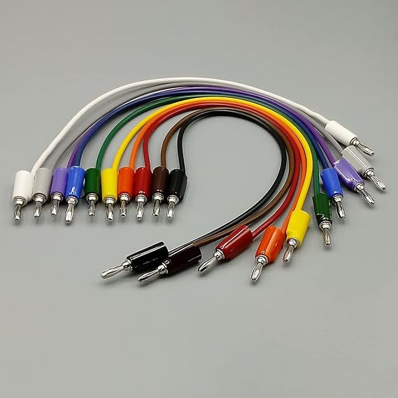 E-Z-HOOK Stacking Standard Banana Plug (4 mm) Test Lead Jumper (18AWG PVC - 18" Long) - Set of 10: Assorted Colors (9111-18-S)