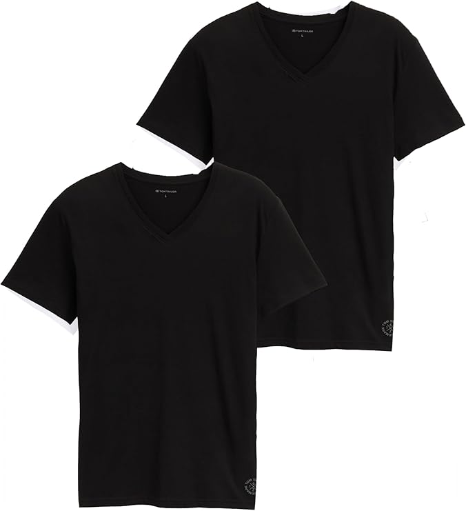 Tom Tailor T-Shirt, V-Neck, Double, White Oder Black