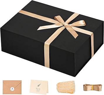 LIFELUM Gift Box 13.5x10x4 Large Gifts Box with Magnetic Lids Black Gift Boxes for Birthday, Christmas, Wedding gifts Contains Card, Ribbon, Filler