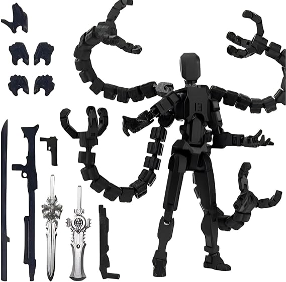 Upgraded 3D Printed Action Figures Dummy 13 Multi-Jointed Movable Titan 13 Action Figure Already Assembled Action Figure with Weapons for Collectible Desk Decor for Adults Enthusiasts (Black)