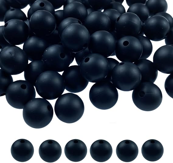 Silicone Beads, 120pcs 6mm Silicone Round Beads for Keychain Making Bracelet Necklace Earring Jewelry DIY Crafts Making(Black)