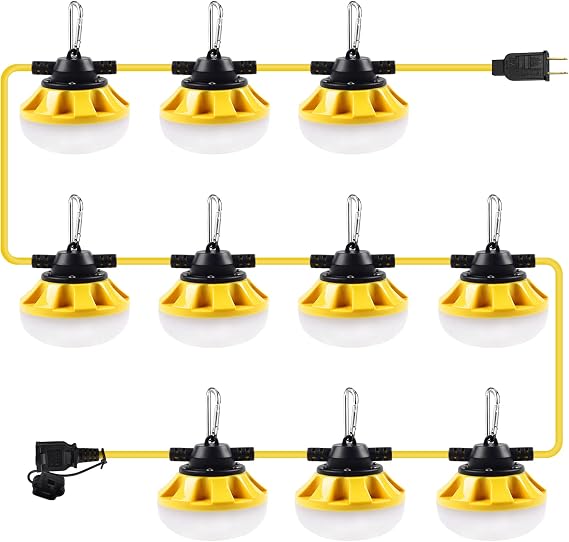 100FT LED Construction String Lights, 100W Bright Work Lights with 10 E26 Medium Base Sockets, Indoor/Outdoor Decor, Warm White