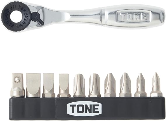 TONE Bit Ratchet Set BR10S 1/4" Hex Shank Bit 11-Piece