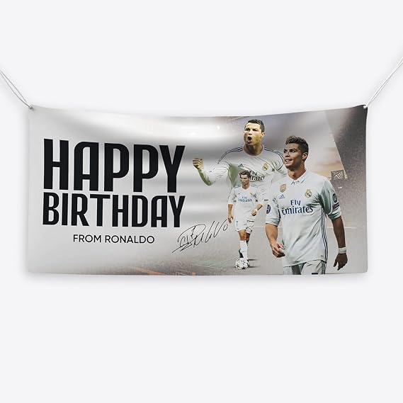Personalized Cristiano Ronaldo Real Madrid Birthday Banner – Custom Sizes for Football Fans & Themed Parties (Real Madrid)