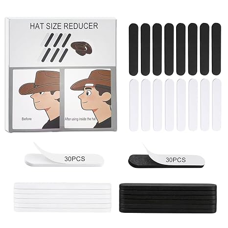 60 PCS Hat Size Reducer, Self-Adhesive Foam Tape, 30black+30white
