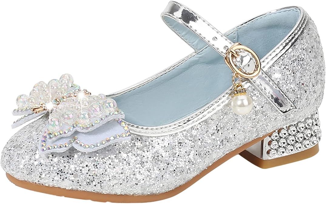 Night Slippers for Girls Toddler Little Kid Girls Dress Pumps Glitter Sequins Princess Bowknot Low Sandal Y3