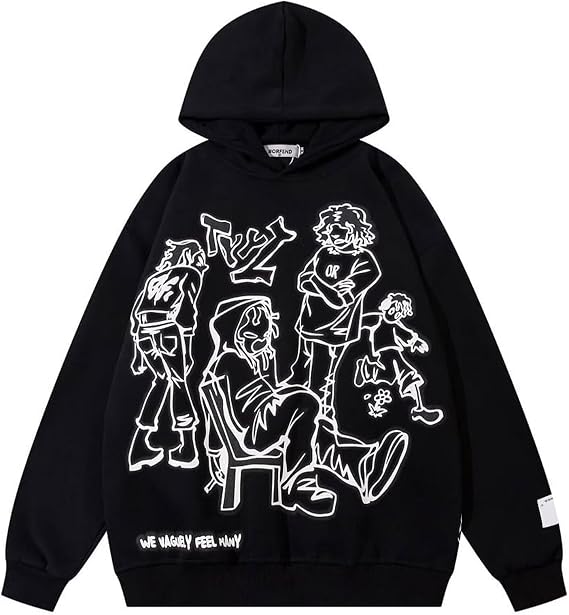 FantasyGears Mens Hoodies Y2k Oversized Graphic Hoodie Harajuku Vintage Jacket Hooded Pullover Sweatshirt For Women