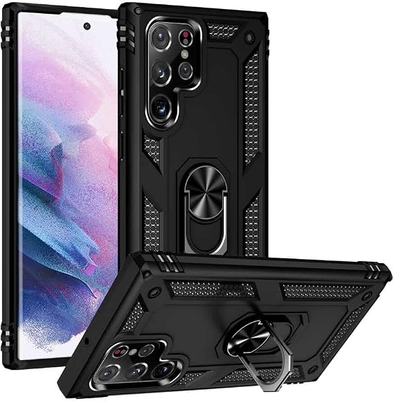Spia Samsung Galaxy S22 Ultra ile uyumlu Kılıf Siyah Panther Yüzüklü Silikon Orijinal Esnek İnce Geliştirilmiş Dayanıklı Darbe Karşıtı Koruyucu Yeni Nesil Tasarım (Samsung Galaxy S22 Ultra, Siyah)