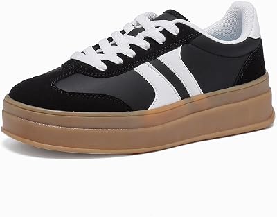 Womens Gum Sole Fashion Sneakers-Thick Platform Sole,Anti-Slip Rubber,Lace-Up Comfort Walking Shoes