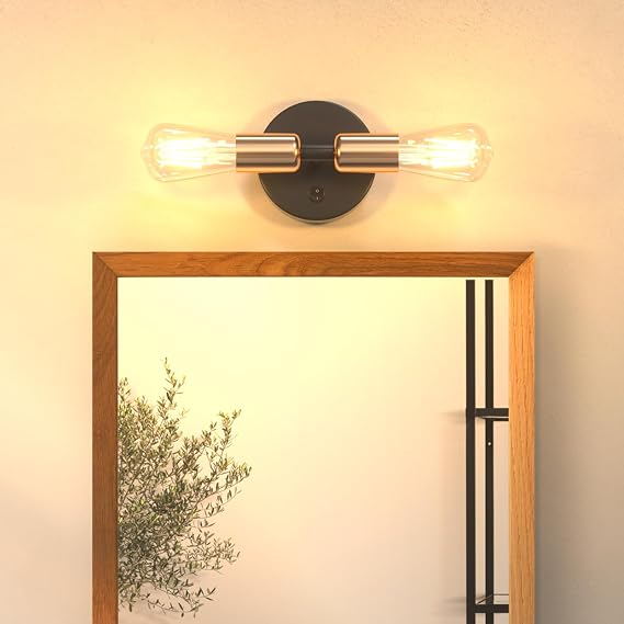 Bonlux 12 Volt Interior Vanity Light Fixture, RV Wall Sconce with On/Off Switch, Semi-Flush Mount, Bathroom Vanity Light for Motorhome, Camper, Trailer, E26/E27 Base (Bulbs Not Included)