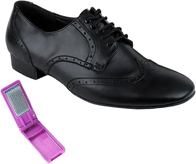 Very Fine Dance Shoes - Mens Standard, Smooth, Waltz Ballroom Dance Shoes - PP301-1-inch Heel and Foldable Brush Bundle - Black Leather - 13