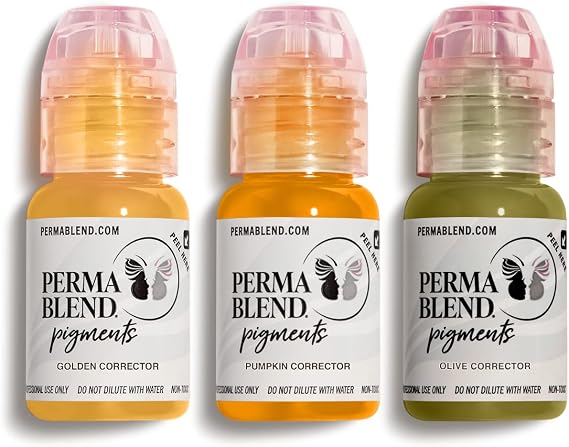 Perma Blend Corrector Mini Set - Tattoo Ink Kit for Microblading & PMU Color Correction - Includes Olive, Pumpkin, and Golden Pigments with Titanium Dioxide - Vegan & Cruelty-Free