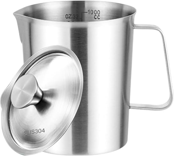 Stainless Steel Measuring Cups 34 Oz Liquid Measuring Cups ML/Ounce Scale Metal Measuring Cups with Lid Induction/Gas Stove Heating for Kitchen Metal Measuring Cups