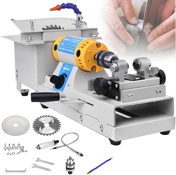 ICEMOB Jewelry Lapidary Saw,Mini Table Saws Grinder Polishing Machine 0-10000r/Min Miniature Precision Table Bench Lathe Cutting Machine for Cutting Rocks