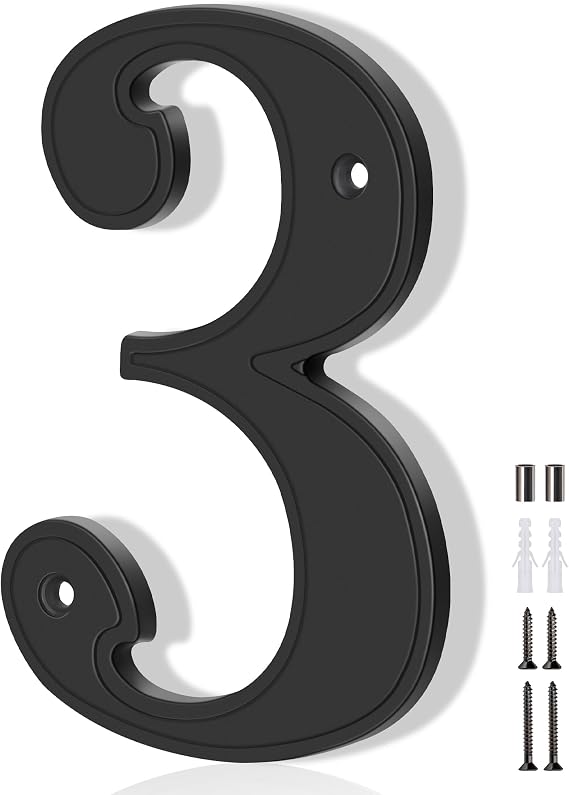 House Numbers 3, Emotionlite House Address Numbers, Black Large Modern House Numbers for Outside, Metal Mailbox Number, 5" Zinc Alloy Style