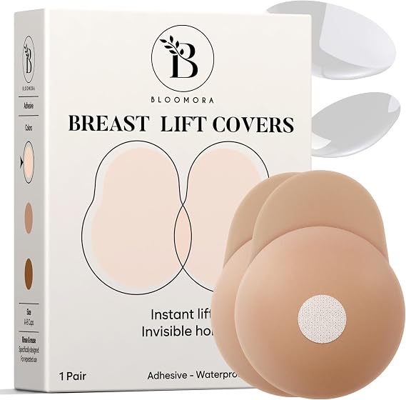 BLOOMORA Nipple Covers for Women Seamless, Adhesive & Invisible Reusable Sticky Silicone Nipple Pasties with Travel Case