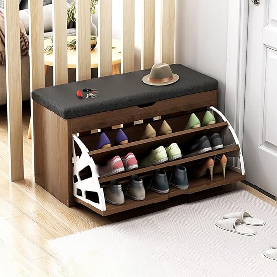 One-Piece Soft-Pack Tipping Shoe Rack, Large-Capacity Storage Design, Thick Soft-Pack Cushion, Suitable for Entry, Corridor, Closet,Brown