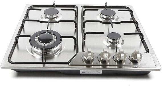 23" Built in Gas Cooktop Stove, 4 Burners NG/LPG Gas Hob Cooktop Battery Ignition, Stainless Steel Gas Stove Kitchen Cooker Cooktops, Easy to Clean Cooker,Silver 22x20