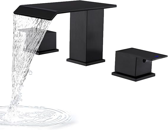 Matte Black Roman Tub Faucet, Deck Mount Bath Tub Faucet Set 3 Hole Waterfall Bathtub Faucet High Flow Garden Tub Filler