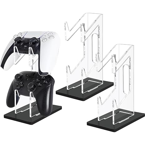 FYY Game Controller Holder 2 Pack - 2 Tiers Universal Dual Controller Stand Headphone Holder, Acrylic Black Controller Display Stand Compatible with Nintendo Switch Xbox PS5 PS4
