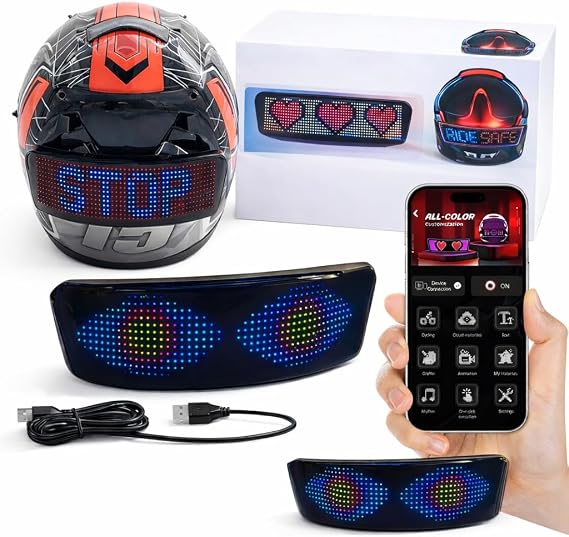 Coverzone Motosiklet Kaskı LED Panel - Bluetooth Uygulamalı, USB Şarjlı, Programlanabilir Arka Işık & Sinyal Gösterge Ekranı, Gece Sürüş Güvenliği İçin Akıllı LED Kask Aksesuar- Motor Aksesuar-SH