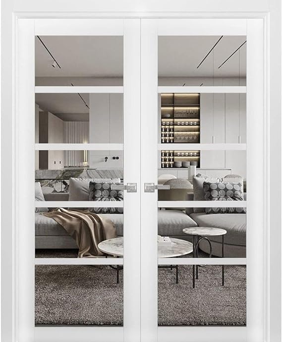 SARTODOORS Interior French Doors 36 x 80 inches | Quadro 4522 White | Double Swing Doors | Glass MDF Hardware Included Modern | Living Room Office