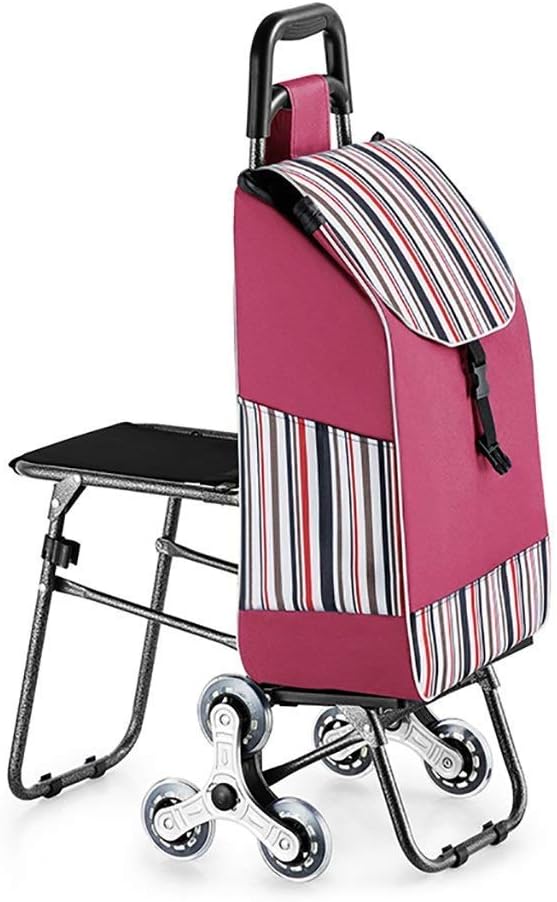 Shopping Trolley,Shopping Trolleys Folding with Seat, Metal Frame Folding Shopping Trolley, 6-Wheel Multi-Function Shopping Cart, Home Shopping Trolley