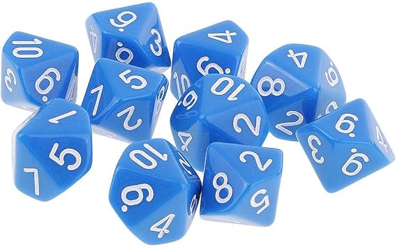 10PCS Polyhedral D10 Dice Acrylic 10 Sided Game Dice for RPG MTG DND Dice Table Games (Blue)