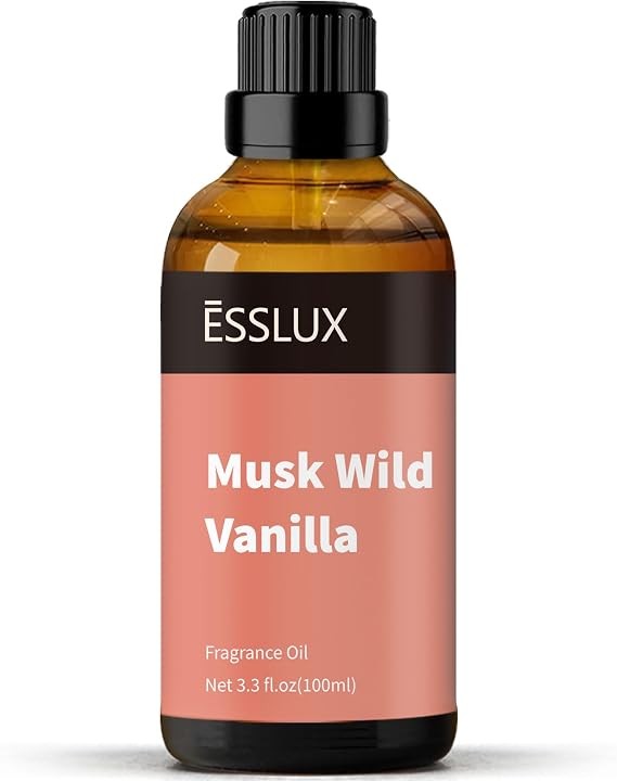 Musk Wild Vanilla Fragrance Oil, ESSLUX 100ml 3.3 oz Large Single Scented Oils, Aromatherapy Essential Oils for Home for Diffuser, Massage, Soap, Candle Making Scents