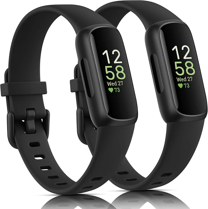 2 Pack Bands Compatible with Fitbit Inspire 3 Bands for Women Men, Sport Silicone Adjustable Replacement Straps for Fitbit Inspire 3 Fitness Tracke (Black/Black)