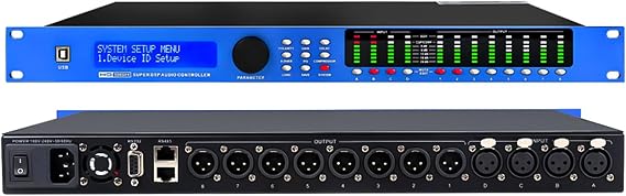 Professional Audio Processor, 4-In/8-Out, All-in-One Matrix System with 31-band Equalizer, Crossover, Mixer, with LCD Screen and Level Indicator, Can Set Via a PC, for Studio