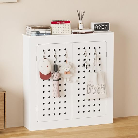 PVC Radiator Cover Cabinet with Double-Door Design Durable 1.2cm Panels, Mortise-and-Tenon Connection, Washable, No-Drill Installation, Modern Heater Cover(60*60*15cm/23.6*23.6*5.9in)