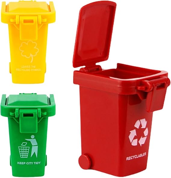 3Pcs Mini Trash Can Toy - Mini Trash Can Rubbish, Storage Bin With FlipLid, Push Vehicles GarbageCans, Garbage Sorting Game Toy, GarbageSorting GameToy, Garbage TruckToys, Wheelie Bin For Kids
