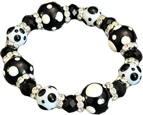 Linpeng Polka Dots Glass Beaded Stretch Bracelet, Handmade Minimalist Jewelry Birthday Gift Idea for Her, 1 pc (Black)