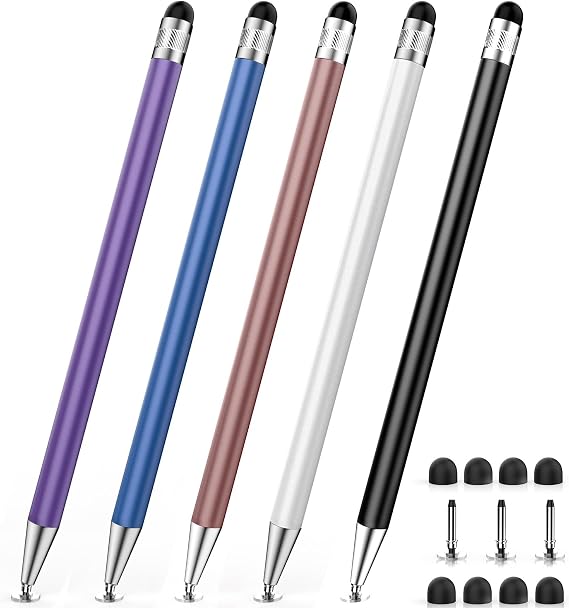 5 PCS Stylus, Stylus Pens for Touchscreens, 2-in-1 High Sensitivity & Precision for iPhone, Ipad, Android, Chromebook, Compatible with All Touch Screen(5 Stylus Pen + 11 Tips)