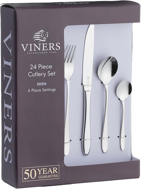 Viners Eden Stainless Steel Cutlery Set for Six People Gift Box, Silver, 24pce