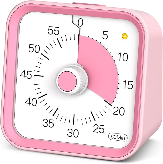 Children's Visual Timer with Pause Function 60 Minute Countdown Timer for Children Desk Study Office Table and Meetings Cooking in the Kitchen Quiet Time Management for ADHD (Pink)