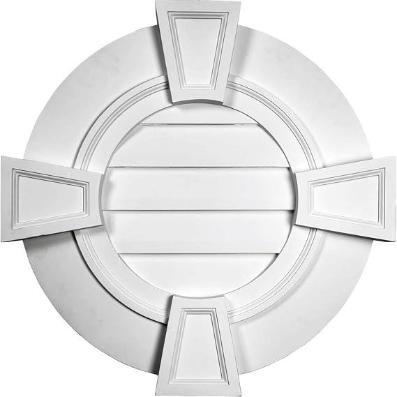 Ekena Millwork 30"W x 30"H x 1 1/2"P, Round Gable Vent with Keystones, Functional