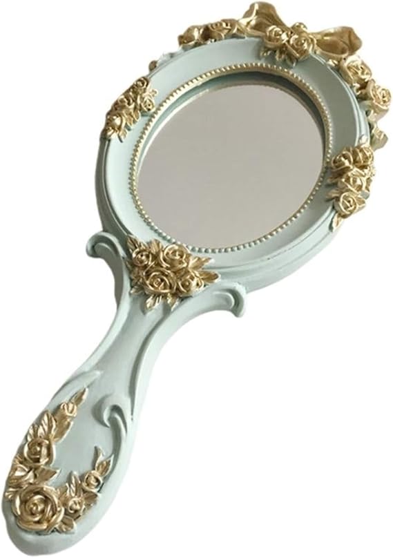 Make-up mirror Palace Style Makeup Mirror Vintage Handheld Roses Mirror ​Women Girls Oval Vanity Makeup Cosmetic Tool with Anti-Slip Handl Countertop mirror (Color : B)