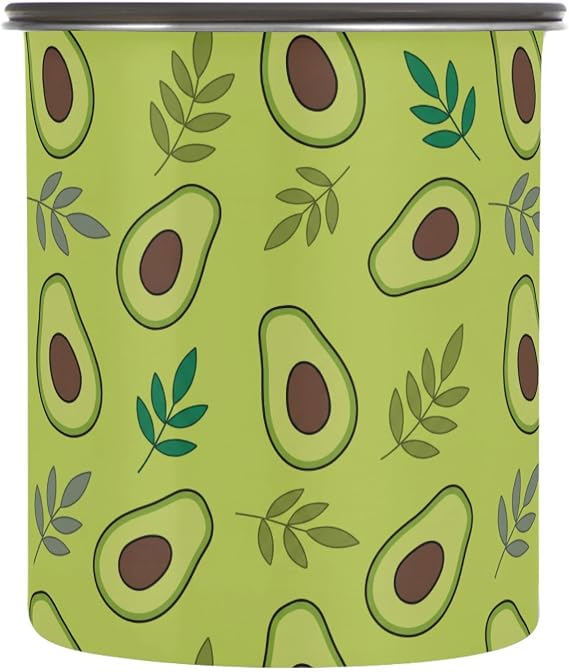 DOMIKING Avocado Leaf Green Stainless Steel Coffee Canister Airtight Lid Food Storage Container Home Kitchen Organizer for Ground & Coffee Bean Storage Flour Cereal 900ML