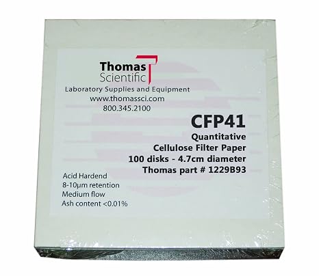 Thomas CFP41-047 Cellulose Quantitative Filter Paper, 4.7cm Diameter, 19-26 Micron, Fast Flow, Grade CFP41 (Pack of 100)
