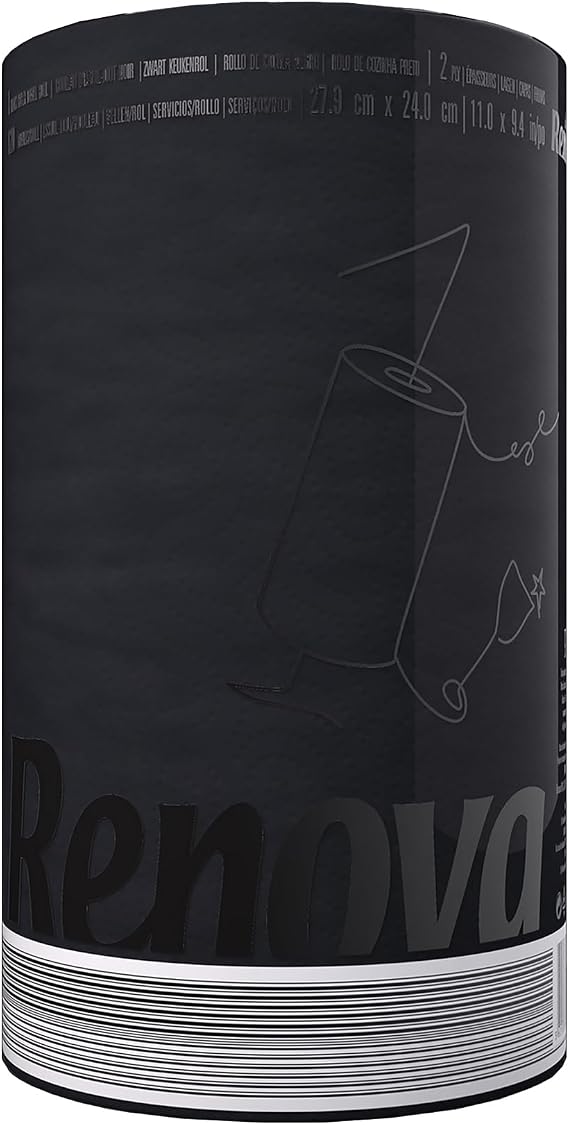 Renova Black Paper Towel - 2 Ply, 120 Highly Absorbent Sheets, FSC Certified, Sustainable Design Perfect for Home or Office, Available in Convenient 1, 2, 3, 6, or 8 Roll Packs (1, 1 Roll)