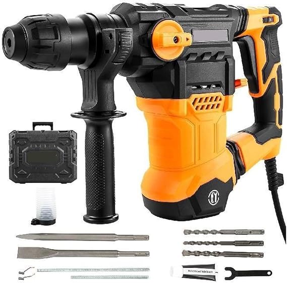 1500W Rotary Hammer Drill Max Drilling 32mm 4 Modes SDS-Plus Corded Demolition Chipping Metal Concrete Breaker Jackhammer