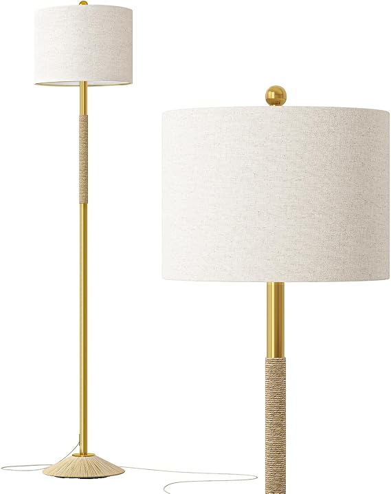 Oneach 63" Modern Floor Lamp for Living Room, Gold Boho Standing Lamp with Unique Rope Design, Rotary Switch, Farmhouse Tall Lamps for Bedroom Office Dining Room (Without Bulb)