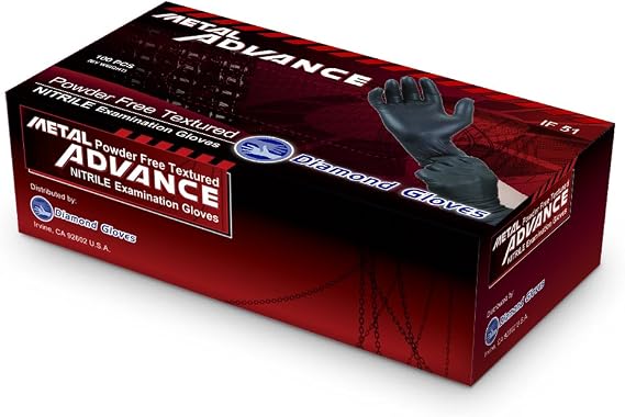 Advance Black Nitrile Exam Gloves IF 51, 5 Mil Powder Free, Latex Free Disposable Gloves, Micro Finger Textured